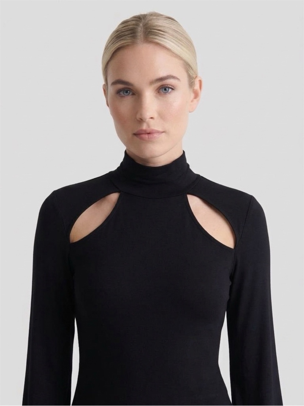 Michael Lauren Black Long-Sleeve Cutout Tee